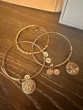Alex and Ani Gold-Tone Charm Bangle Trio with Tree of Life & Om